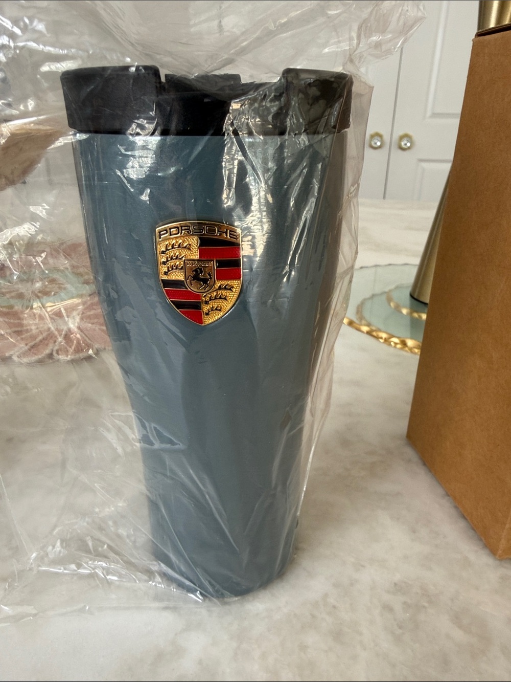 Porsche Design Slate Gray Travel Tumbler with Crest